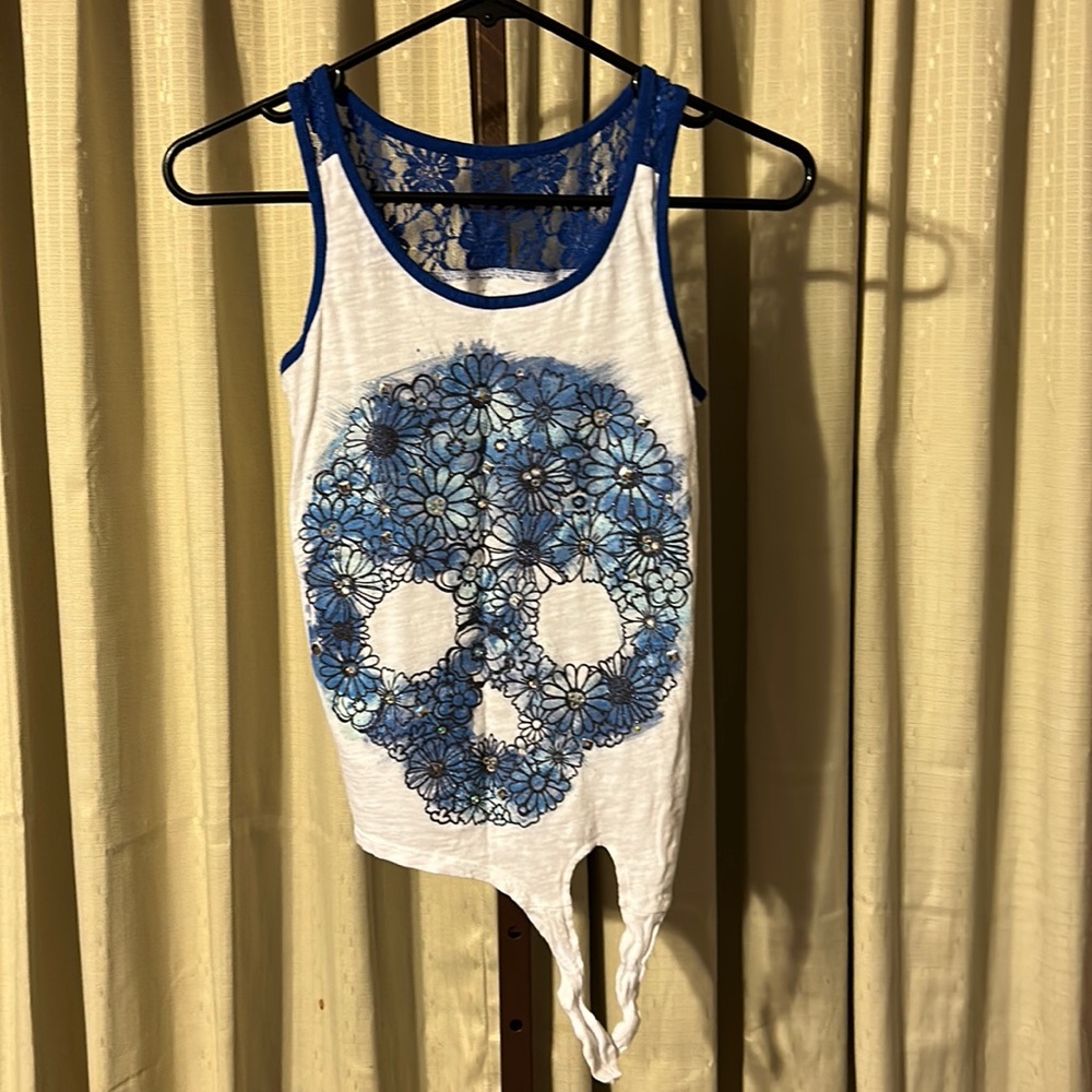 Justice size 12 tie front blue skull tank top